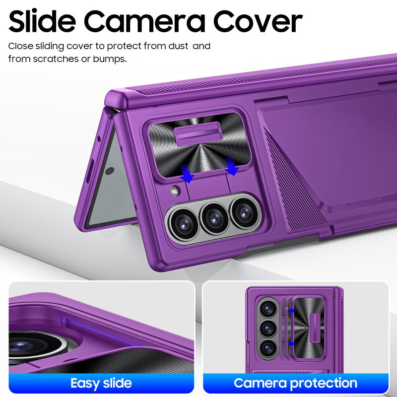 BSNRM for Samsung Galaxy Z Fold 6 Case with Card Holder, Built in RFID Blocking & Slide Camera Cover & Hinge Protection & Full-Body Rugged Shockproof Wallet Case for Galaxy Z fold 6,Purple - Image 5