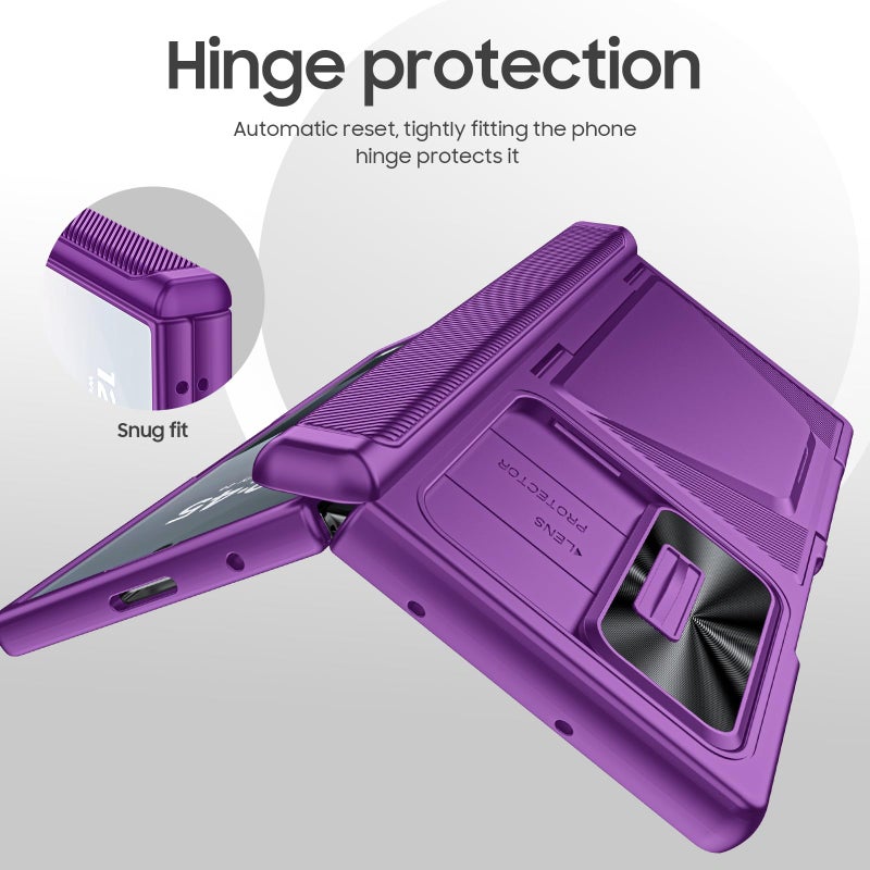 BSNRM for Samsung Galaxy Z Fold 6 Case with Card Holder, Built in RFID Blocking & Slide Camera Cover & Hinge Protection & Full-Body Rugged Shockproof Wallet Case for Galaxy Z fold 6,Purple - Image 4