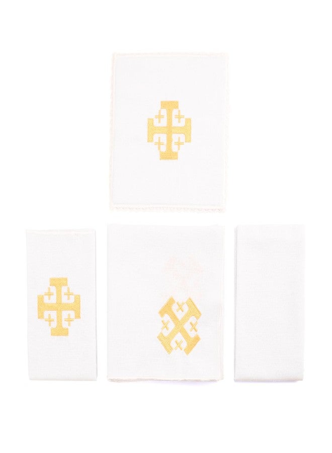 TALPGOD 4 Pack Altar Supplies Linen Corporal for Churches Set (Pall,Corporal,Purificator,Towel) White Linen Altar Cloth Gold Cross Embroidery,Mass Kit Catholic for Priest - Image 2
