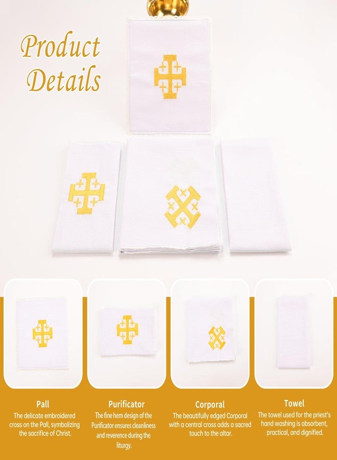 TALPGOD 4 Pack Altar Supplies Linen Corporal for Churches Set (Pall,Corporal,Purificator,Towel) White Linen Altar Cloth Gold Cross Embroidery,Mass Kit Catholic for Priest - Image 4