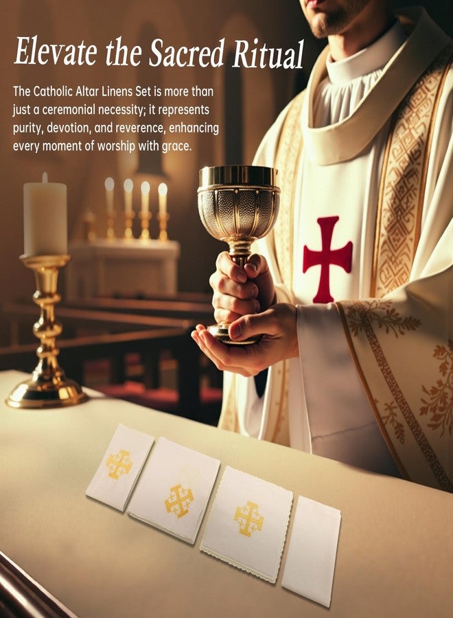 TALPGOD 4 Pack Altar Supplies Linen Corporal for Churches Set (Pall,Corporal,Purificator,Towel) White Linen Altar Cloth Gold Cross Embroidery,Mass Kit Catholic for Priest - Image 5