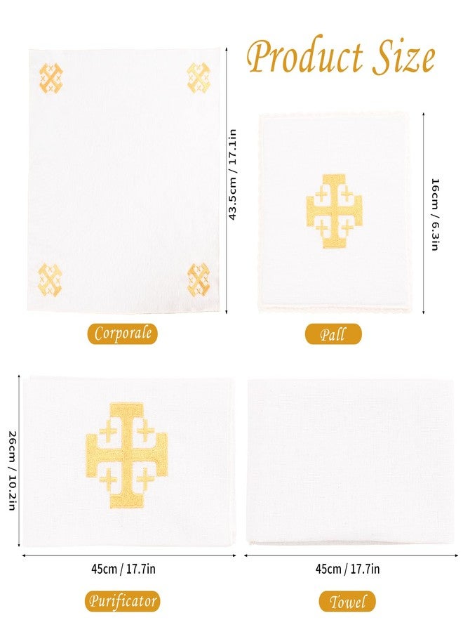 TALPGOD 4 Pack Altar Supplies Linen Corporal for Churches Set (Pall,Corporal,Purificator,Towel) White Linen Altar Cloth Gold Cross Embroidery,Mass Kit Catholic for Priest - Image 3