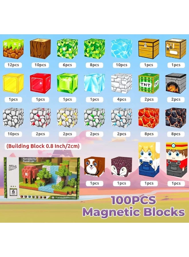 100PCS Magnetic Blocks,Magnet Building Toys,0.8IN Magnet Cubes Tiles Building Blocks,Sensory STEM Toys for 3+ Boys or Girls - Image 2
