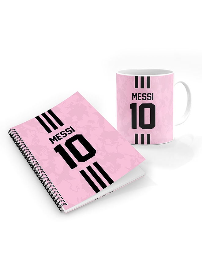 Stylizedd Stylizedd Designer Printed Coffee Mug + A5 Spiral Notebook Memo Notepad Journal Personalised Combo Gift Set  - Football Team - Messi, Jersey no 10  - Image 1