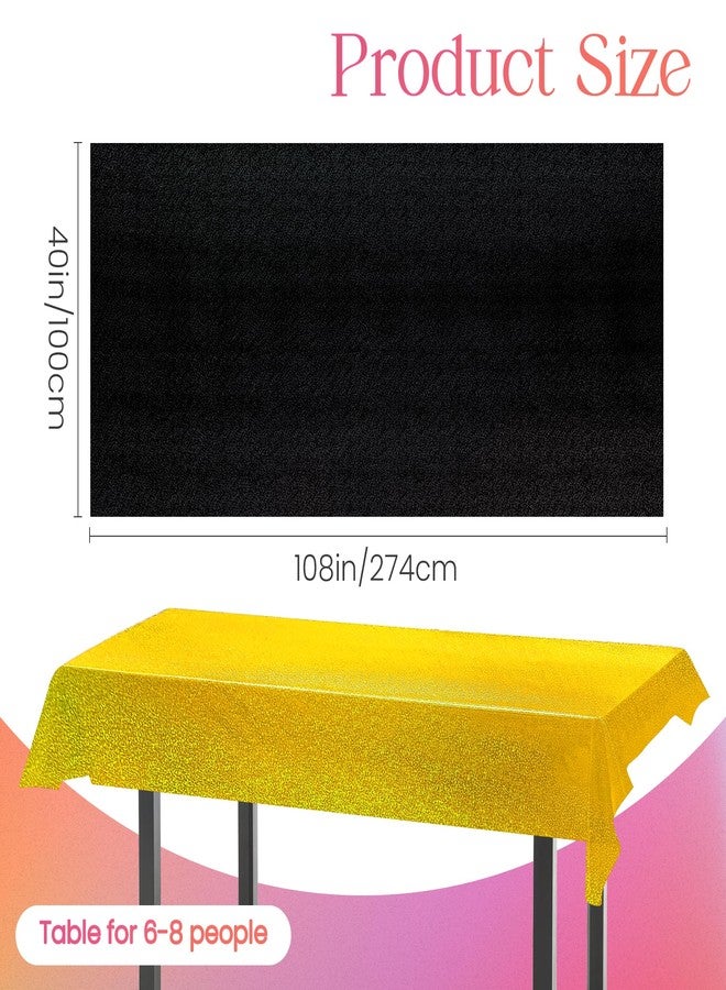 Just Shimmer Sparkling Holographic Laser Tablecloth - Shimmering, Waterproof, Easy to Clean - Ideal for Halloween Bachelorette, Mermaid, Birthday, Wedding, and Anniversary Party Decorations (Black & Gold, 2) - Image 2