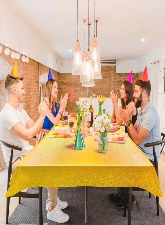 Just Shimmer Sparkling Holographic Laser Tablecloth - Shimmering, Waterproof, Easy to Clean - Ideal for Halloween Bachelorette, Mermaid, Birthday, Wedding, and Anniversary Party Decorations (Black & Gold, 2) - Image 3