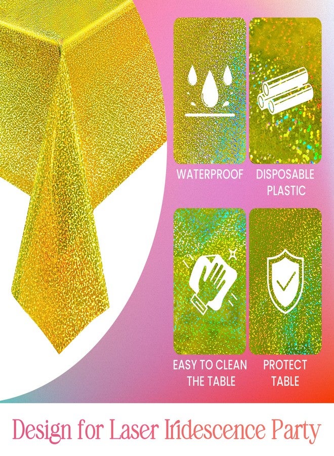 Just Shimmer Sparkling Holographic Laser Tablecloth - Shimmering, Waterproof, Easy to Clean - Ideal for Halloween Bachelorette, Mermaid, Birthday, Wedding, and Anniversary Party Decorations (Black & Gold, 2) - Image 5