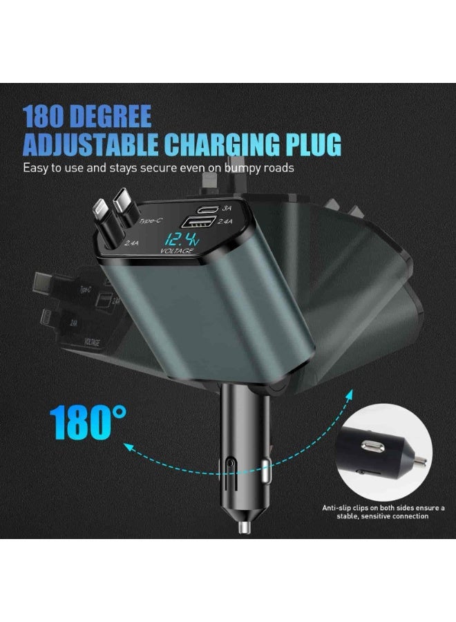 Aideli 4-in-1 Car Charger, Retractable Cables, Dual USB-C Fast Charging, 12V/24V Car Adapter, Compatible with iPhone, iPad, Samsung, Xiaomi, MacBook, AirPods - Image 4