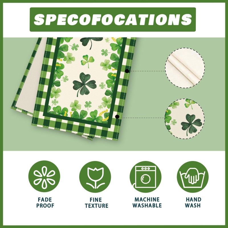 XCHI Green Plaid Four-Leaf Clovers Shamrocks Horseshoes St. Patrick's Day Table Runner Table Decoration for Party Home Kitchen Dining Holiday Decor 13x72 Inch - Image 5
