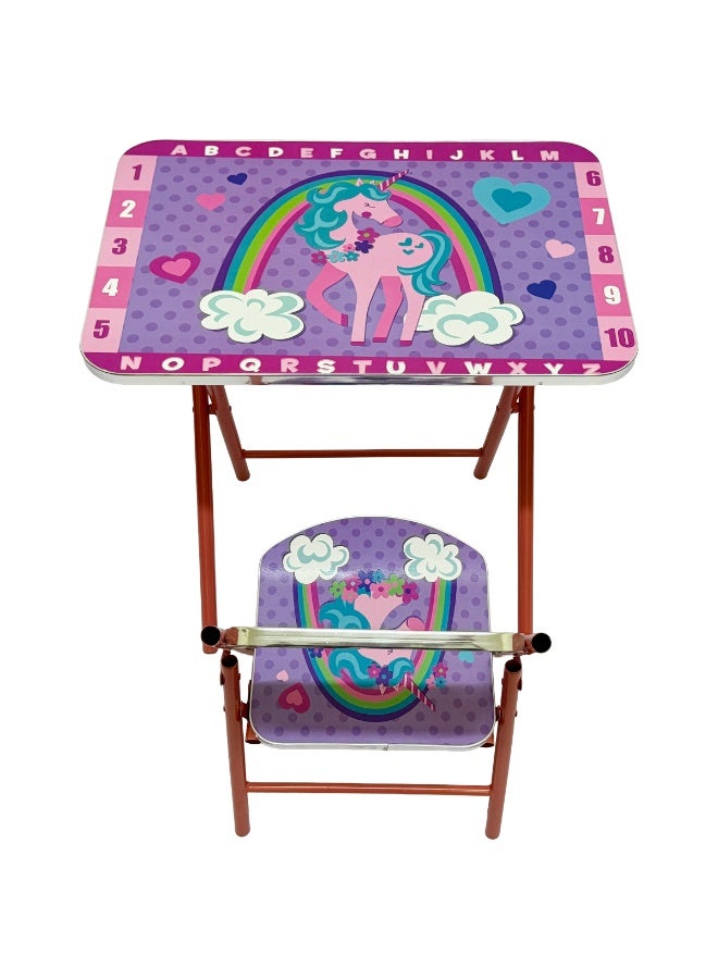 Funz Foldable Study Table and Chair Set for Kids Wood & Metal Frame Learning Desk for Boys & Girls Printed Study Desk For Kids 3-10 Years - Image 3