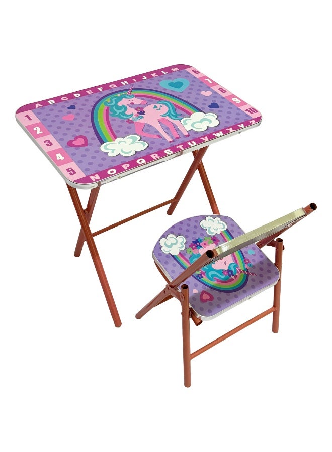 Funz Foldable Study Table and Chair Set for Kids Wood & Metal Frame Learning Desk for Boys & Girls Printed Study Desk For Kids 3-10 Years - Image 1