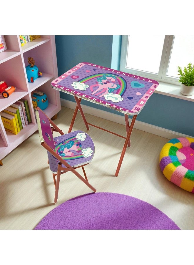 Funz Foldable Study Table and Chair Set for Kids Wood & Metal Frame Learning Desk for Boys & Girls Printed Study Desk For Kids 3-10 Years - Image 2