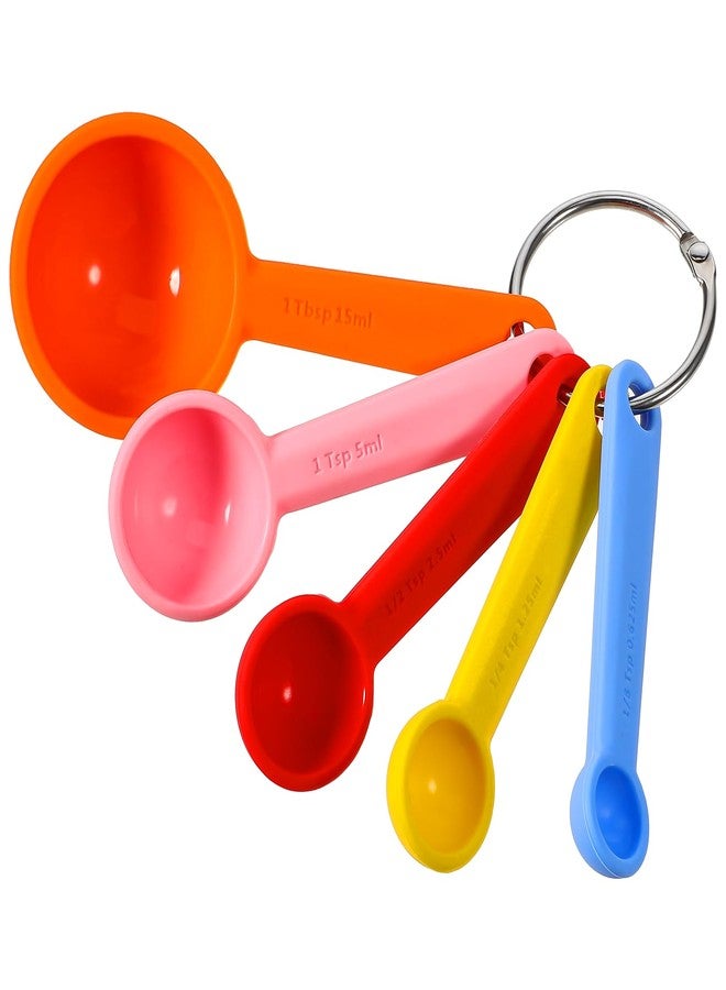 Alrhso 5 Pcs Silicone Measuring Spoons Cups Teaspoon Tablespoon with Hang Hole Stackable Colorful Kitchen Measuring Cups Spoons for Cooking Coffee Spices, 5 Sizes - Image 1
