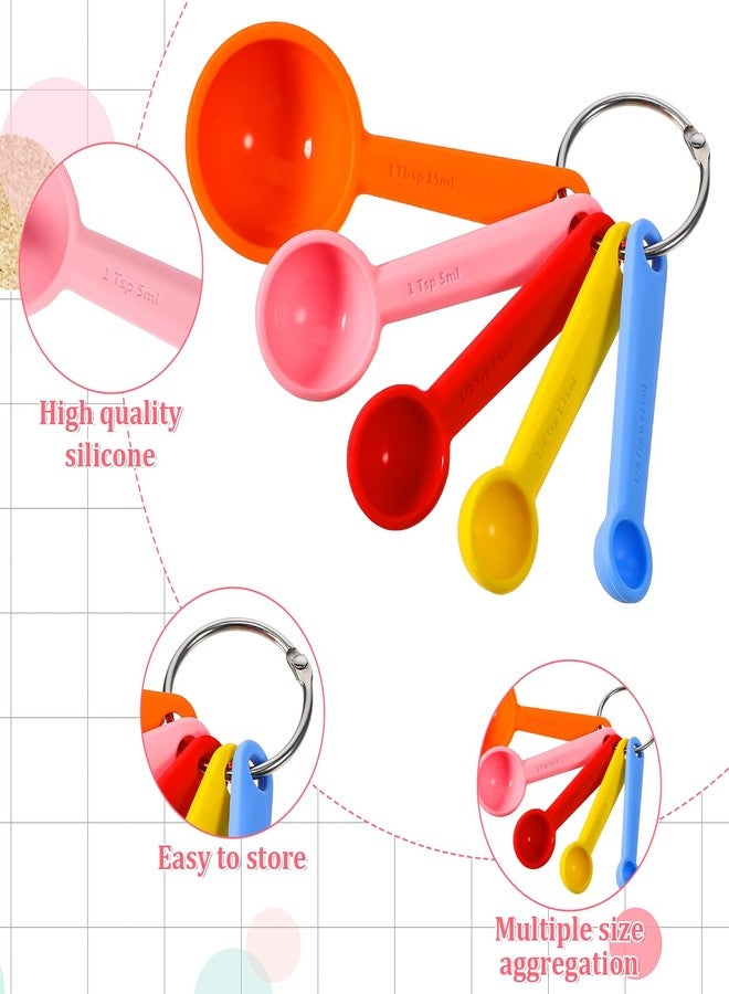Alrhso 5 Pcs Silicone Measuring Spoons Cups Teaspoon Tablespoon with Hang Hole Stackable Colorful Kitchen Measuring Cups Spoons for Cooking Coffee Spices, 5 Sizes - Image 2