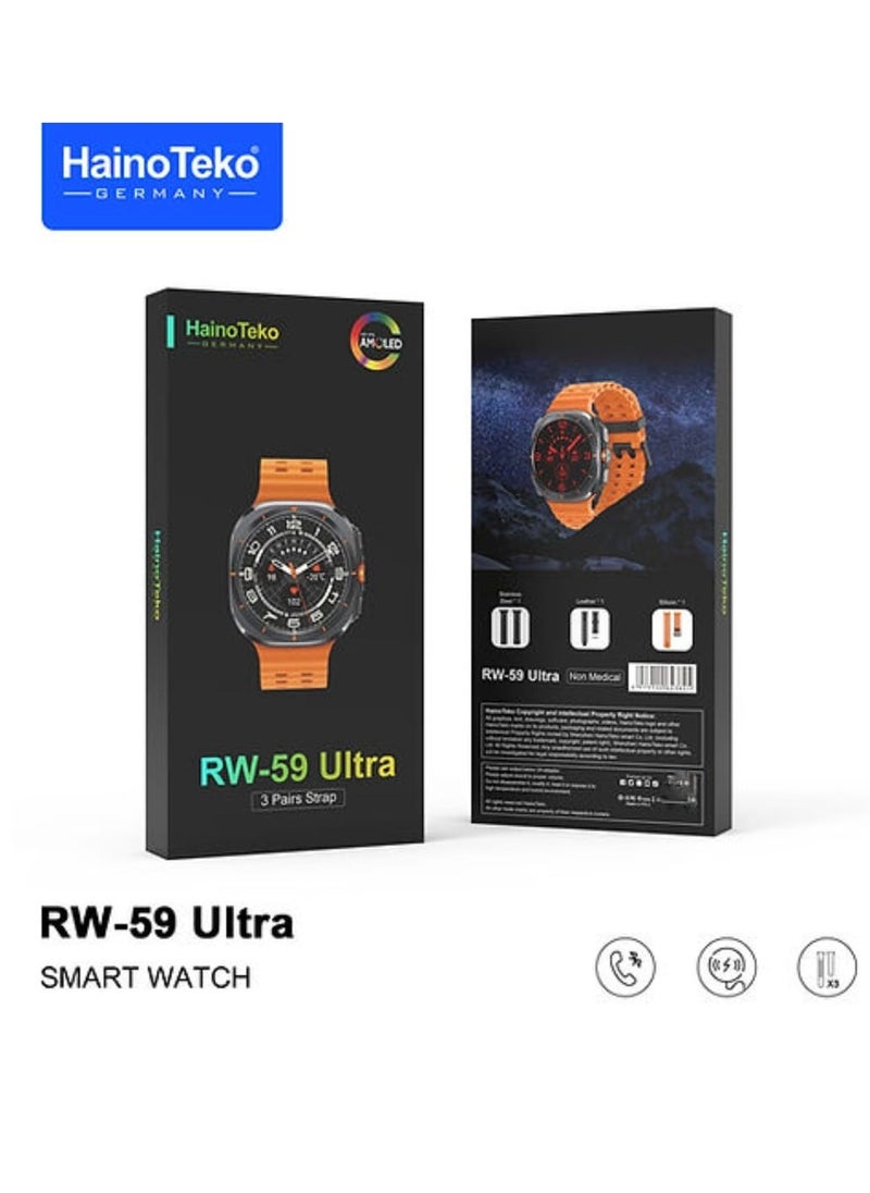 Haino Teko Smart Watch RW 59 Ultra with Round AMOLED Screen Display and 3 Pairs Straps and Wireless Charger Multicolour  - Image 2