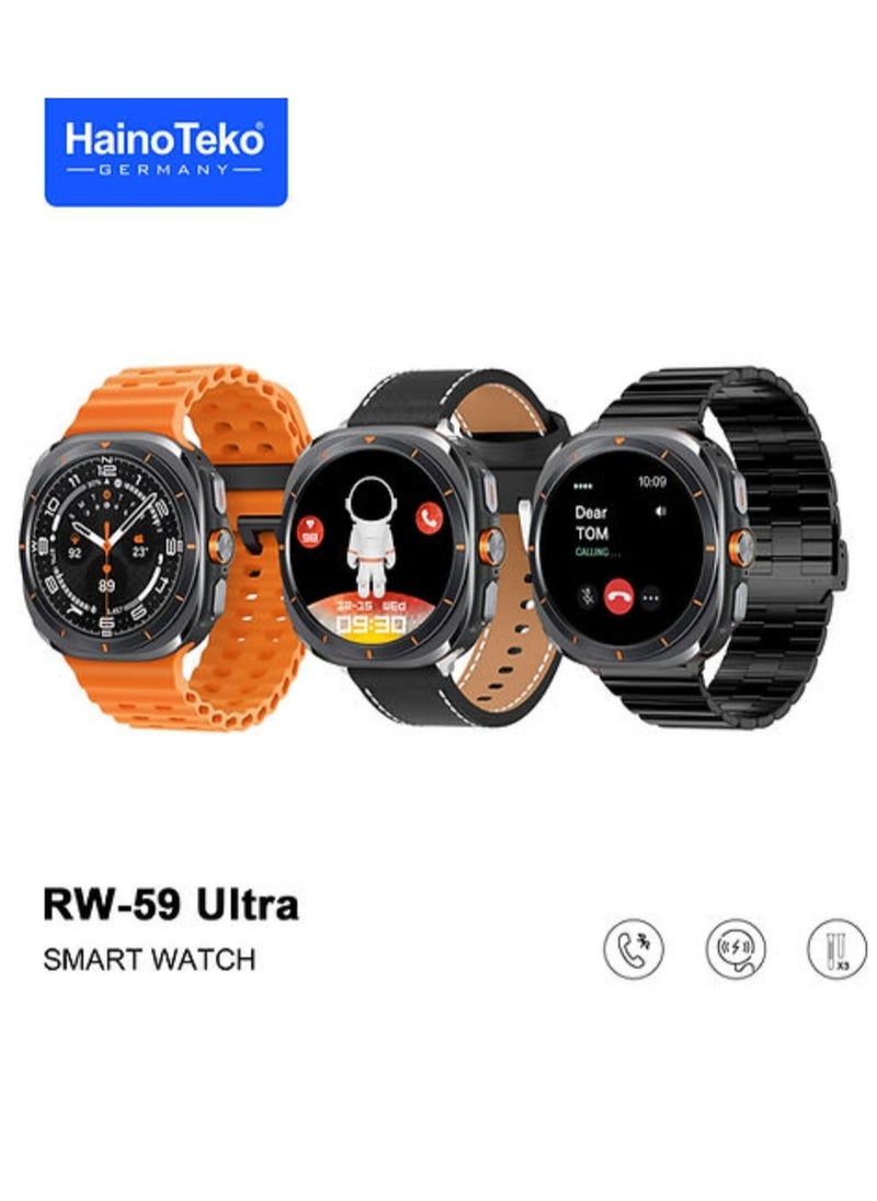 Haino Teko Smart Watch RW 59 Ultra with Round AMOLED Screen Display and 3 Pairs Straps and Wireless Charger Multicolour  - Image 1