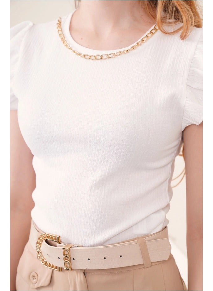 BIG DART White Blouse With Gold Chain - Image 2