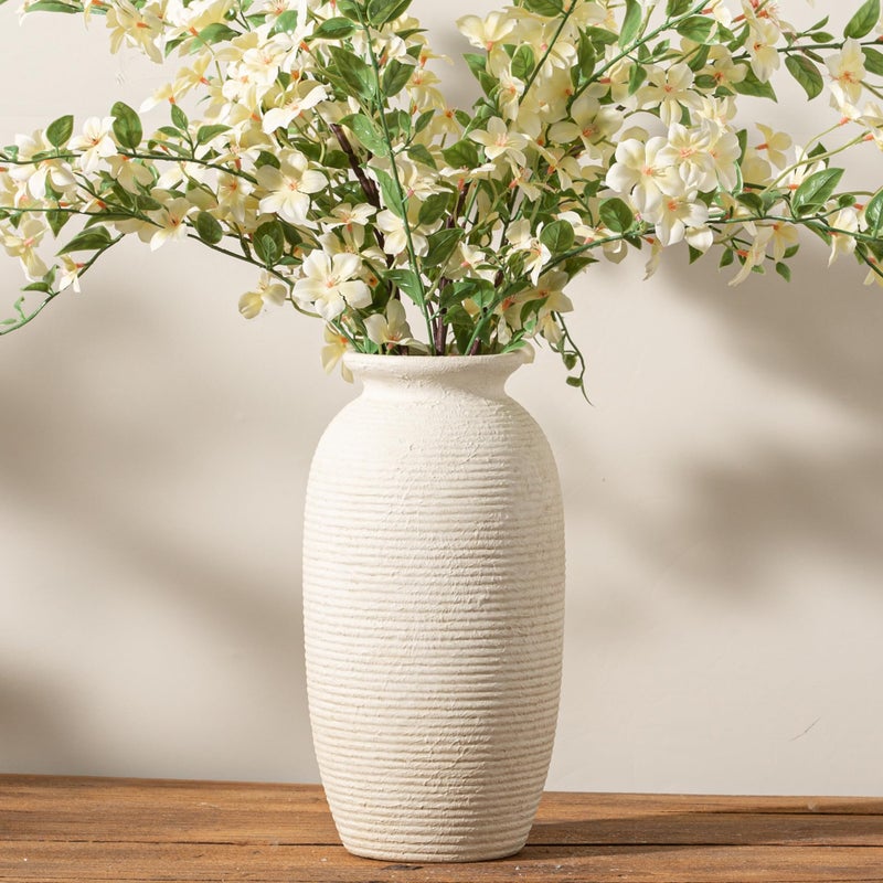 ooit Ceramic Flower Vase, 12.5" Large Rustic Farmhouse Vases Home Decor Tall Pottery Decorative Pampas Vase for Table Living Room Entryway Mantel Bookshelf Bedroom Bathroom Kitchen-White - Image 1