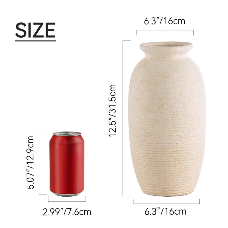 ooit Ceramic Flower Vase, 12.5" Large Rustic Farmhouse Vases Home Decor Tall Pottery Decorative Pampas Vase for Table Living Room Entryway Mantel Bookshelf Bedroom Bathroom Kitchen-White - Image 2