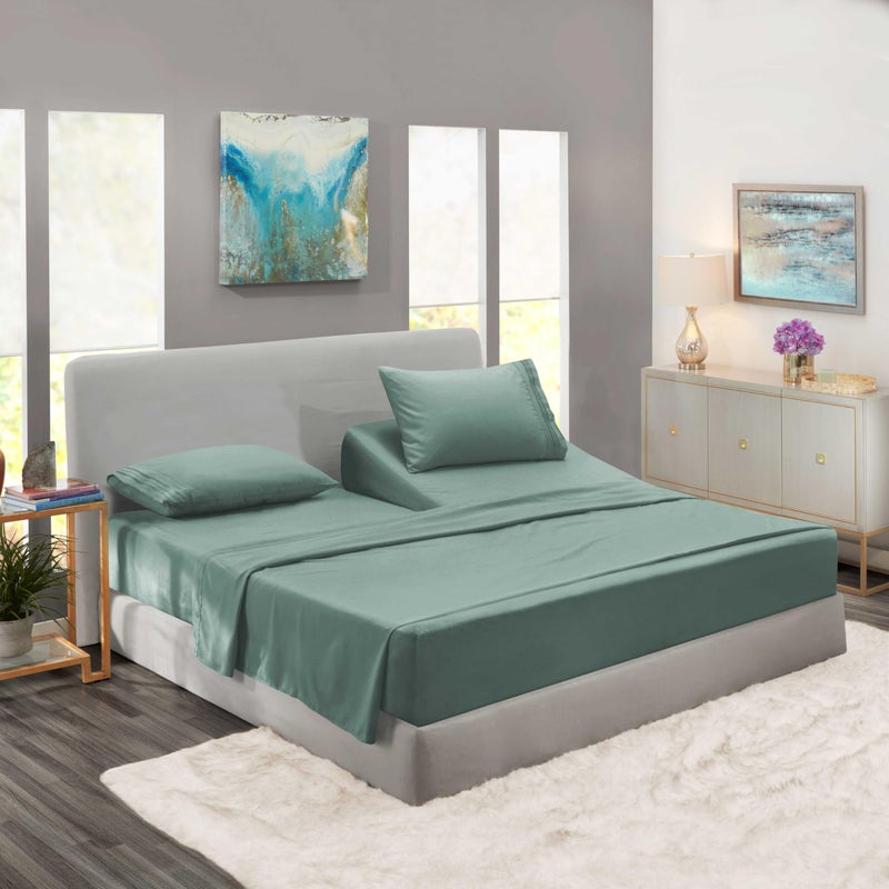 Clara Clark Flex Top King Sheets - Hotel Luxury 6 Piece Bed Sheets for Top Split King Bed - Soft Bedding Sheets & Pillowcases, Head Split King Size. New Sage Green - Image 2