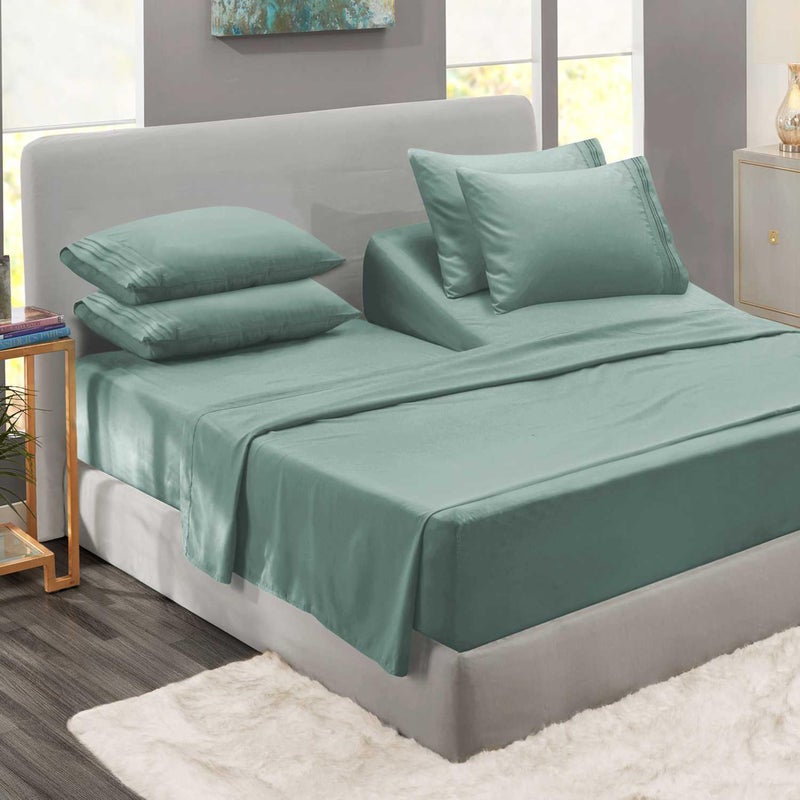 Clara Clark Flex Top King Sheets - Hotel Luxury 6 Piece Bed Sheets for Top Split King Bed - Soft Bedding Sheets & Pillowcases, Head Split King Size. New Sage Green - Image 1