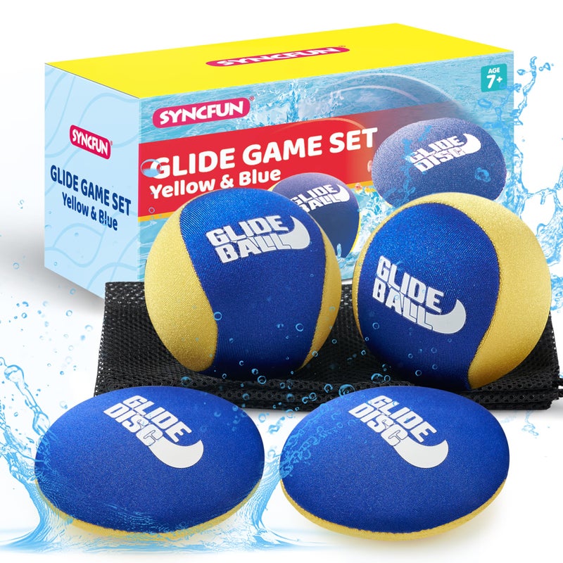 SYNCFUN 4 Pcs Skip Water BallsSplash Water Bouncing Balls with Mesh Bag Beach Toys for Kids Pool Toys for Friends and Family Fly Swimming Game Adults BoysTeens Great for All Ages Yellow Blue - Image 3