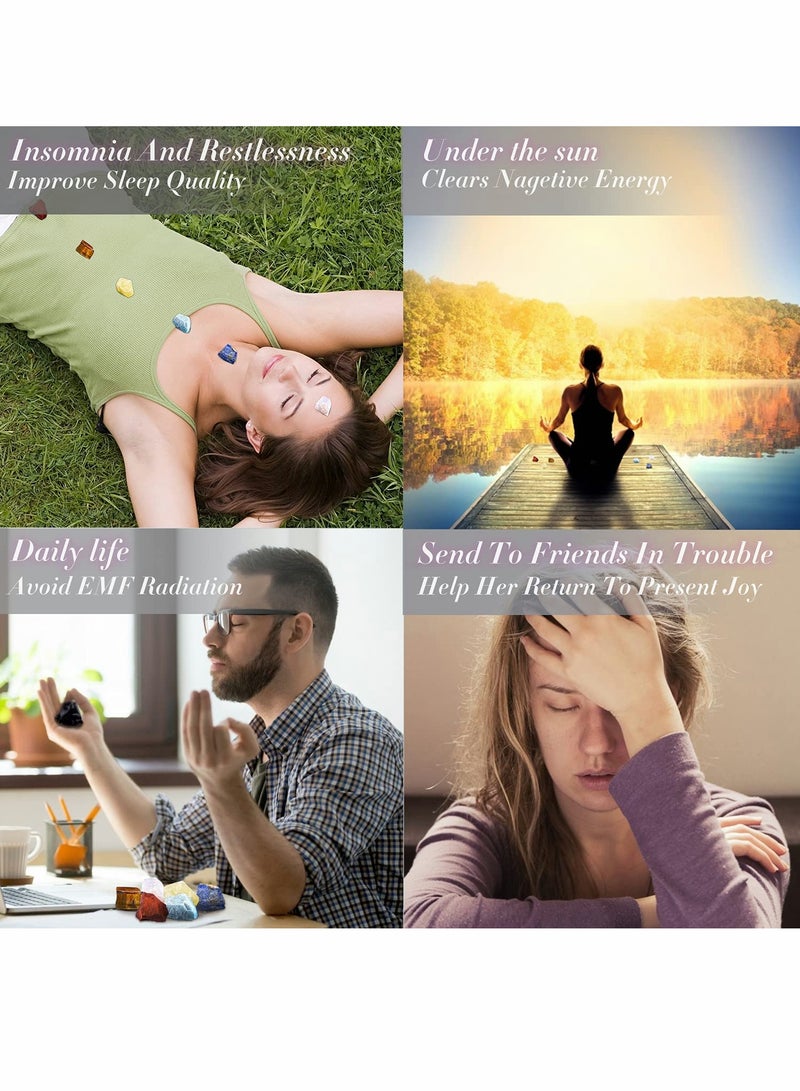 Excefore 17 قطعة من الكريستالات والأحجار العلاجية، مجموعة من 14 قطعة من أحجار الشاكرا الخام الحقيقية، لوحة شحن السيلينيت، قلادة الجمشت، الكوارتز الوردي، صندوق هدايا، دليل للمبتدئين، مجموعة، التأمل، اليوجا، سيدة - Image 3