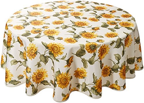 Violet Linen Classic Euro Sunflower Tablecloth with Large Sunflowers Design, 60" Round - Image 5
