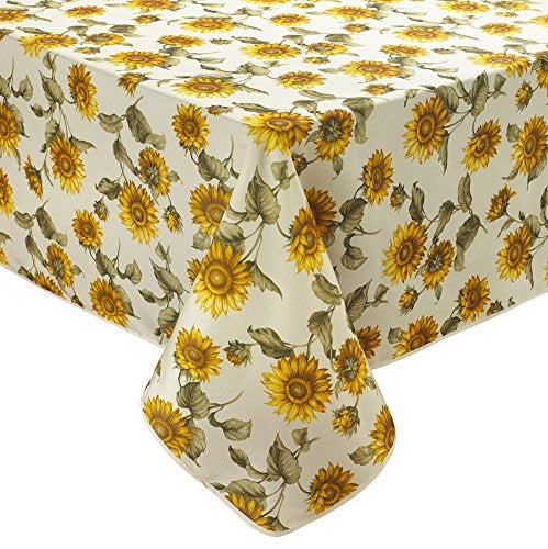 Violet Linen Classic Euro Sunflower Tablecloth with Large Sunflowers Design, 60" Round - Image 2
