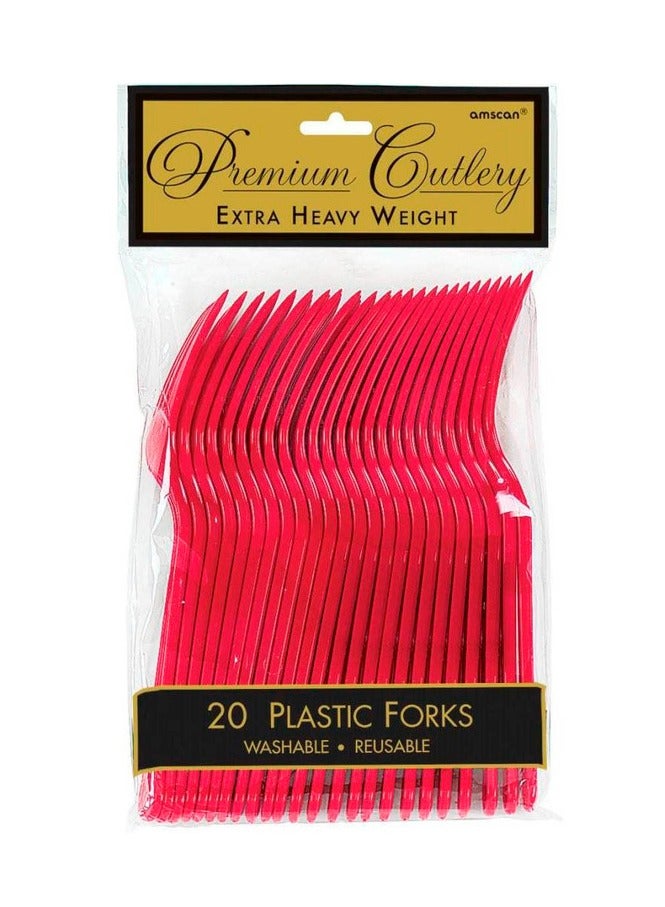 Amscan شوك بلاستيكية متينة قابلة لإعادة الاستخدام، لون أحمر تفاحي - 20 قطعة - Image 1