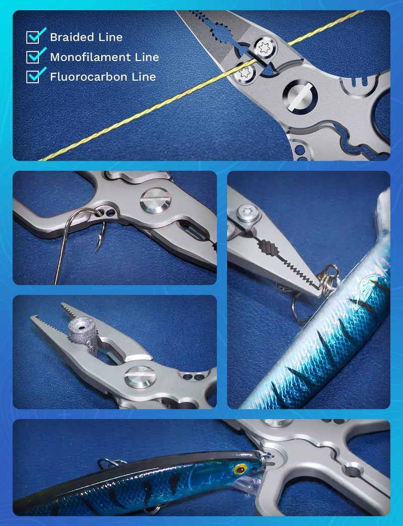 HOOK-EZE Titanium Fishing Pliers, 4.1" Saltwater Resistant Fishing Scissors,Tungsten Cutters, Knot Tying Tool with Lanyard, Split Ring Hook Remover, Gifts for Men - Image 4
