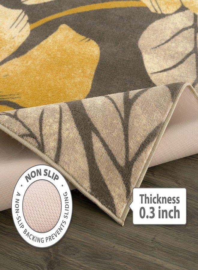 CAMILSON Solana Modern Floral 2' x 7' Area Rugs Non-Skid (Non-Slip) Rubber Backing Yellow - Brown Flowers Indoor Rug (2x7, Yellow Brown) - Image 3