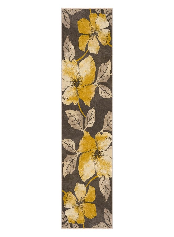 CAMILSON Solana Modern Floral 2' x 7' Area Rugs Non-Skid (Non-Slip) Rubber Backing Yellow - Brown Flowers Indoor Rug (2x7, Yellow Brown) - Image 2