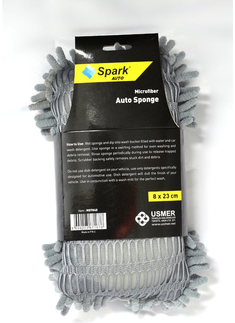 Spark (2 Pieces) 7040 Microfiber Chenille Car Cleaning & Washing and Drying Sponge 8X23 Cm. Grey  - Image 5