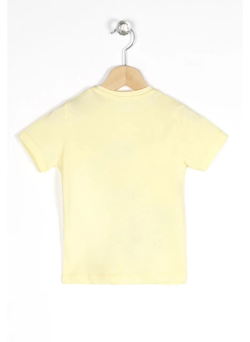 وي وي Crew Neck Short Sleeve Wild And Car Printed Yellow Color Boy Tshirt