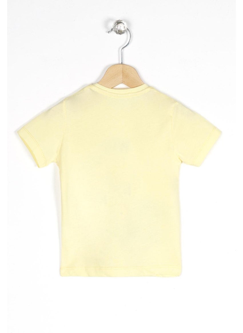 WEWE - Crew Neck Short Sleeve Wild And Car Printed Yellow Color Boy Tshirt - Image 1