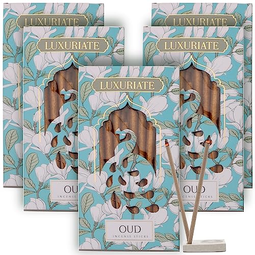 LUXURIATE Premium Bambooless Dhoop Stick Oudh Oud Pack of 5 (100 Sticks) Dhoopbatti for Home | Natural Organic Long Lasting Incense Agarbatti for Pooja Prayer Non-Toxic - Image 1