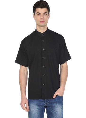 Eliş Şile Bezi Eliş Şile Cloth Large Size Short Sleeve Şile Cloth Large Collar Men's Shirt Black  - Image 1