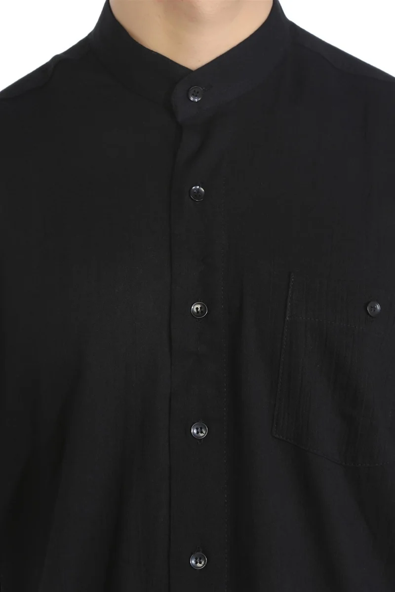 اليش شيل بيزي Eliş Şile Cloth Large Size Short Sleeve Şile Cloth Large Collar Men's Shirt Black