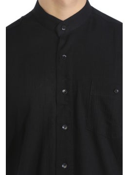 Eliş Şile Bezi Eliş Şile Cloth Large Size Short Sleeve Şile Cloth Large Collar Men's Shirt Black  - Image 3