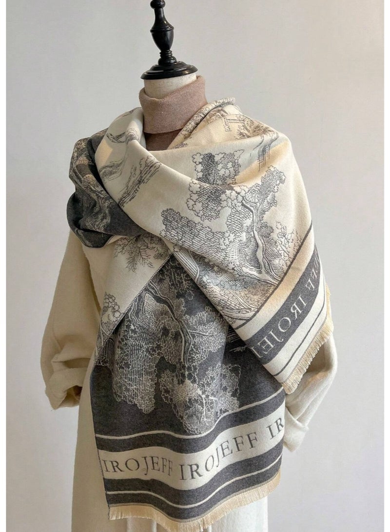 Shein 1pc Women Plant Print Jacquard Warm Scarf Shawl, Suitable For Daily Matching, Autumn/Winter Accessories Women - Image 5