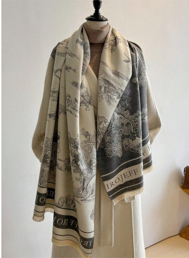 Shein 1pc Women Plant Print Jacquard Warm Scarf Shawl, Suitable For Daily Matching, Autumn/Winter Accessories Women - Image 4
