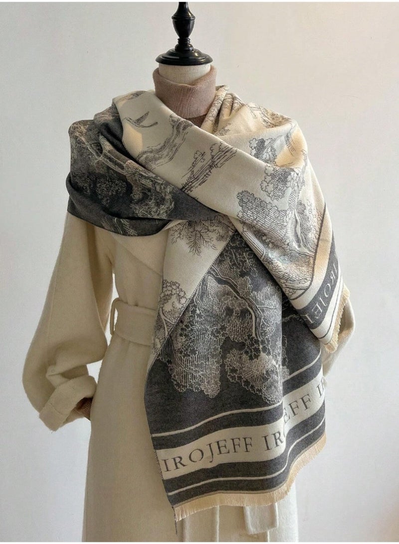 Shein 1pc Women Plant Print Jacquard Warm Scarf Shawl, Suitable For Daily Matching, Autumn/Winter Accessories Women - Image 1