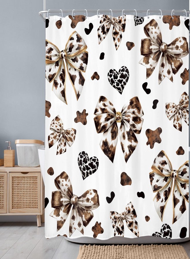 Newsely Cow Print Bow Shower Curtain 60Wx72L Inch Leopard Print Vintage Bownot Retro Blcak and White Cheetah Hearts Fashion Bathroom Set Modern Waterproof Bath Decoration Accessories Home Decor - Image 2