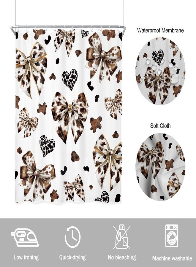 Newsely Cow Print Bow Shower Curtain 60Wx72L Inch Leopard Print Vintage Bownot Retro Blcak and White Cheetah Hearts Fashion Bathroom Set Modern Waterproof Bath Decoration Accessories Home Decor - Image 5