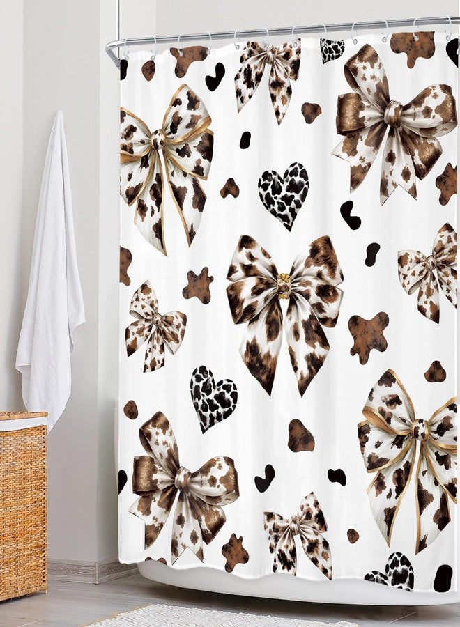 Newsely Cow Print Bow Shower Curtain 60Wx72L Inch Leopard Print Vintage Bownot Retro Blcak and White Cheetah Hearts Fashion Bathroom Set Modern Waterproof Bath Decoration Accessories Home Decor - Image 3