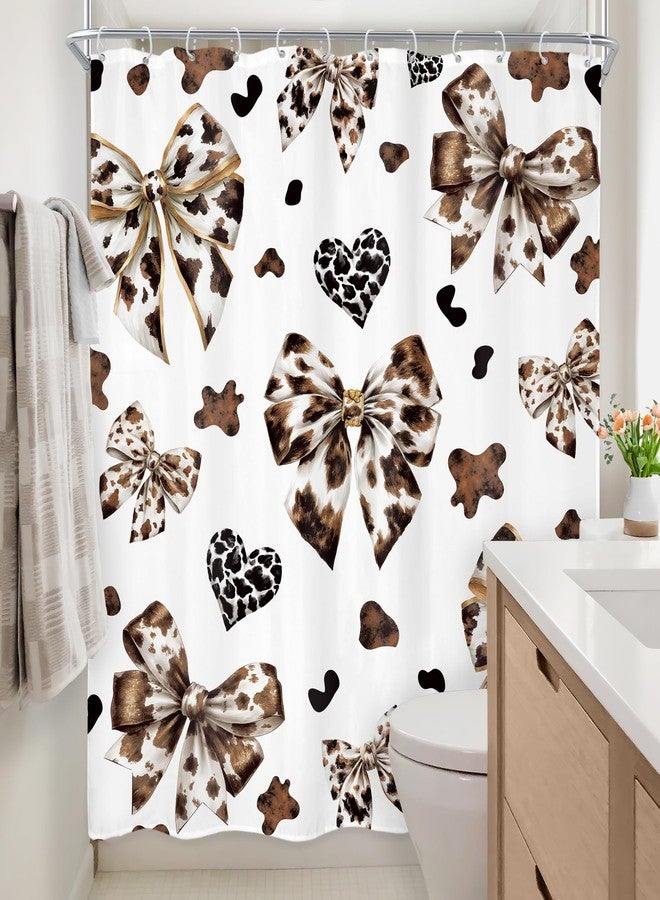Newsely Cow Print Bow Shower Curtain 60Wx72L Inch Leopard Print Vintage Bownot Retro Blcak and White Cheetah Hearts Fashion Bathroom Set Modern Waterproof Bath Decoration Accessories Home Decor - Image 4