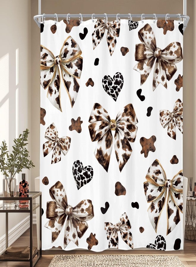Newsely Cow Print Bow Shower Curtain 60Wx72L Inch Leopard Print Vintage Bownot Retro Blcak and White Cheetah Hearts Fashion Bathroom Set Modern Waterproof Bath Decoration Accessories Home Decor - Image 1