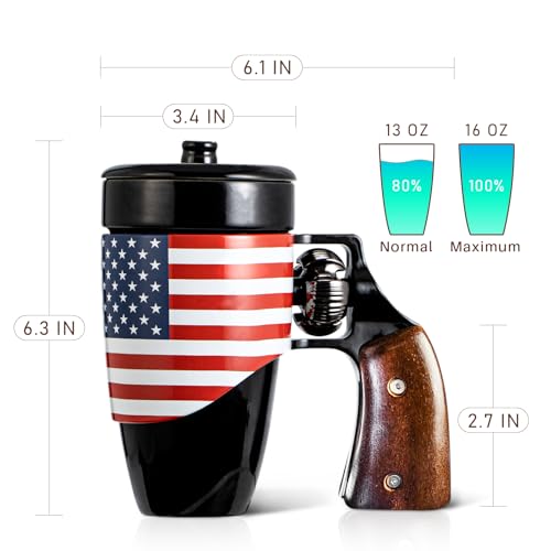 VIREESR Novelty Coffee Mugs for Men, Ceramic Funny Gun Cup, Revolver Mugs, Birthday Gifts for Father, Black Cool Unique Coffee Mug for Men, Fathers Day Dad Gifts(16 oz Black Flag) - Image 3