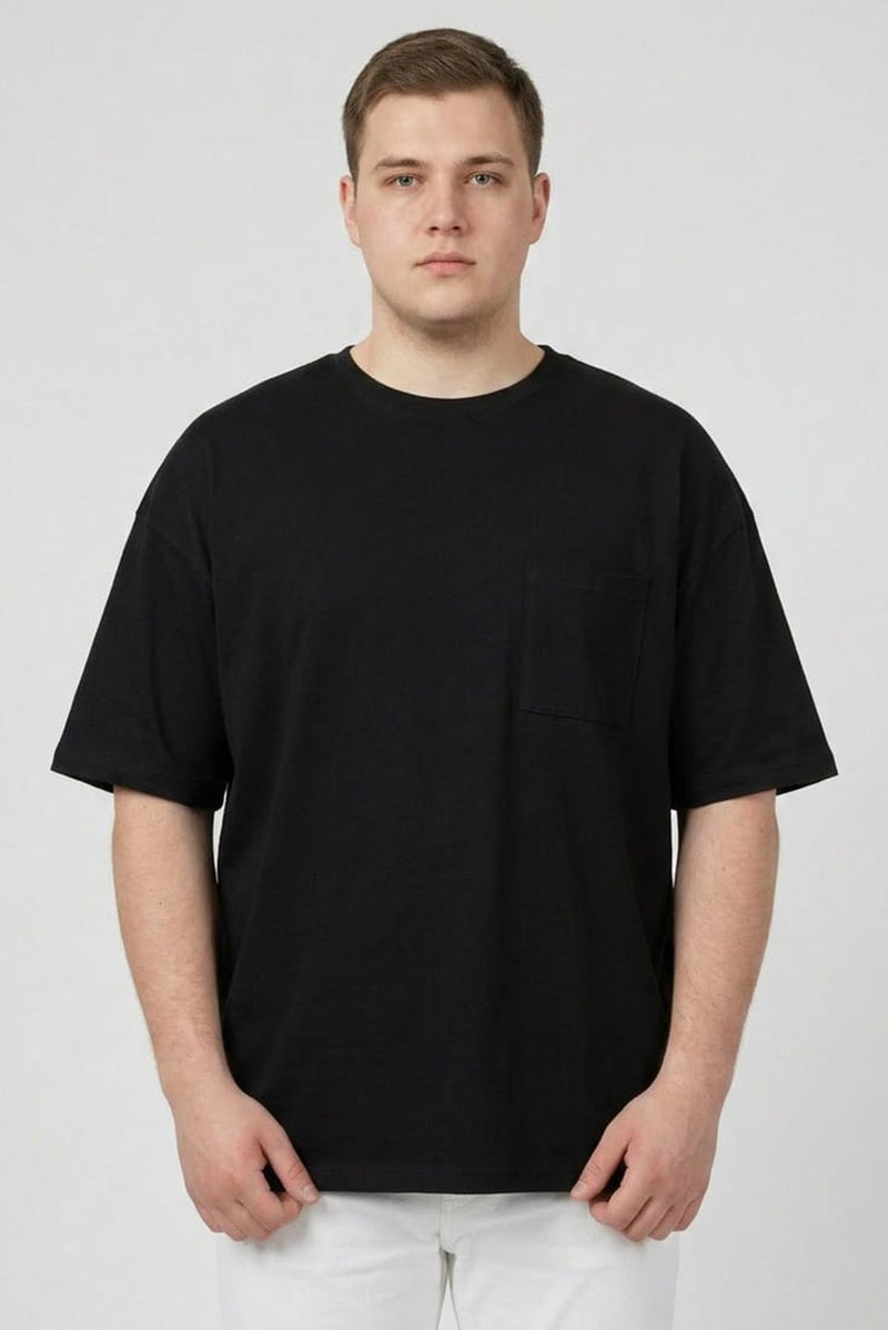 Fudo Men Crew Neck Short Sleeve Brand Logo T-Shirt, Black - Image 1